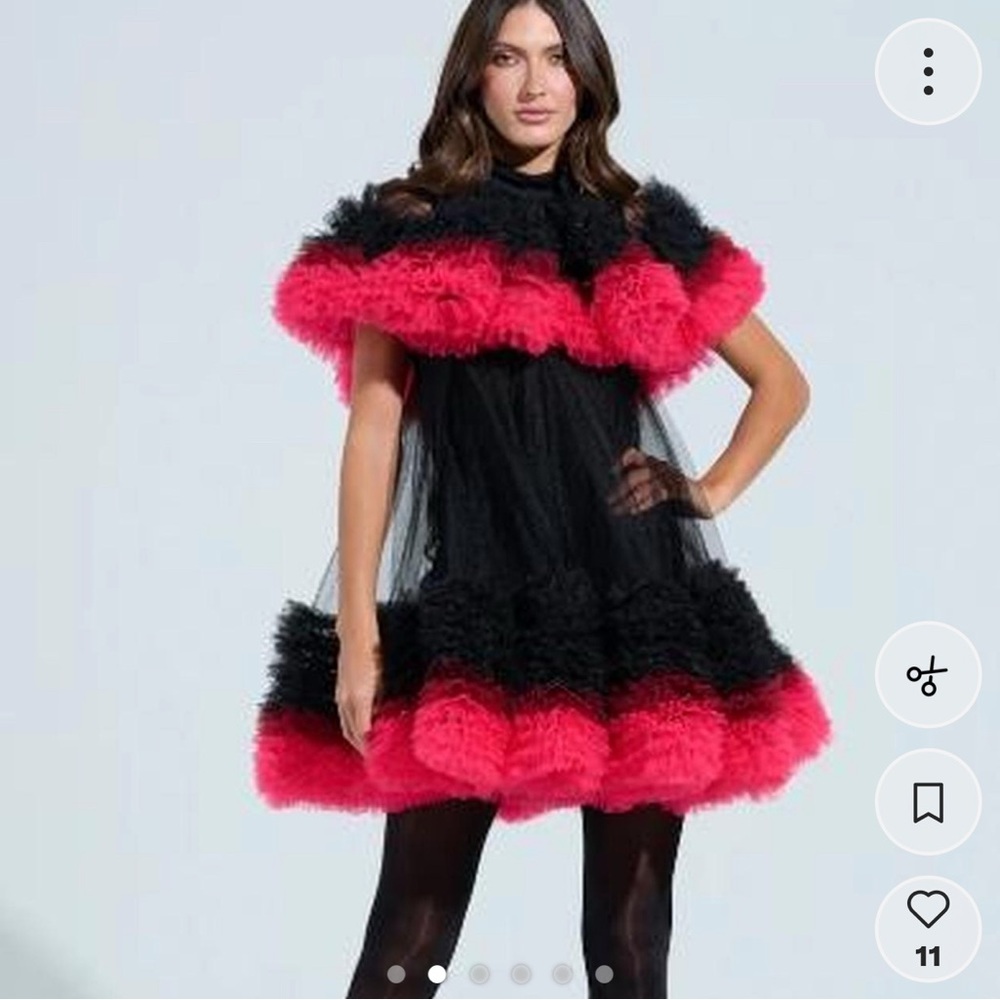 AKIRA Black and Pink Ruffled Mini Dress